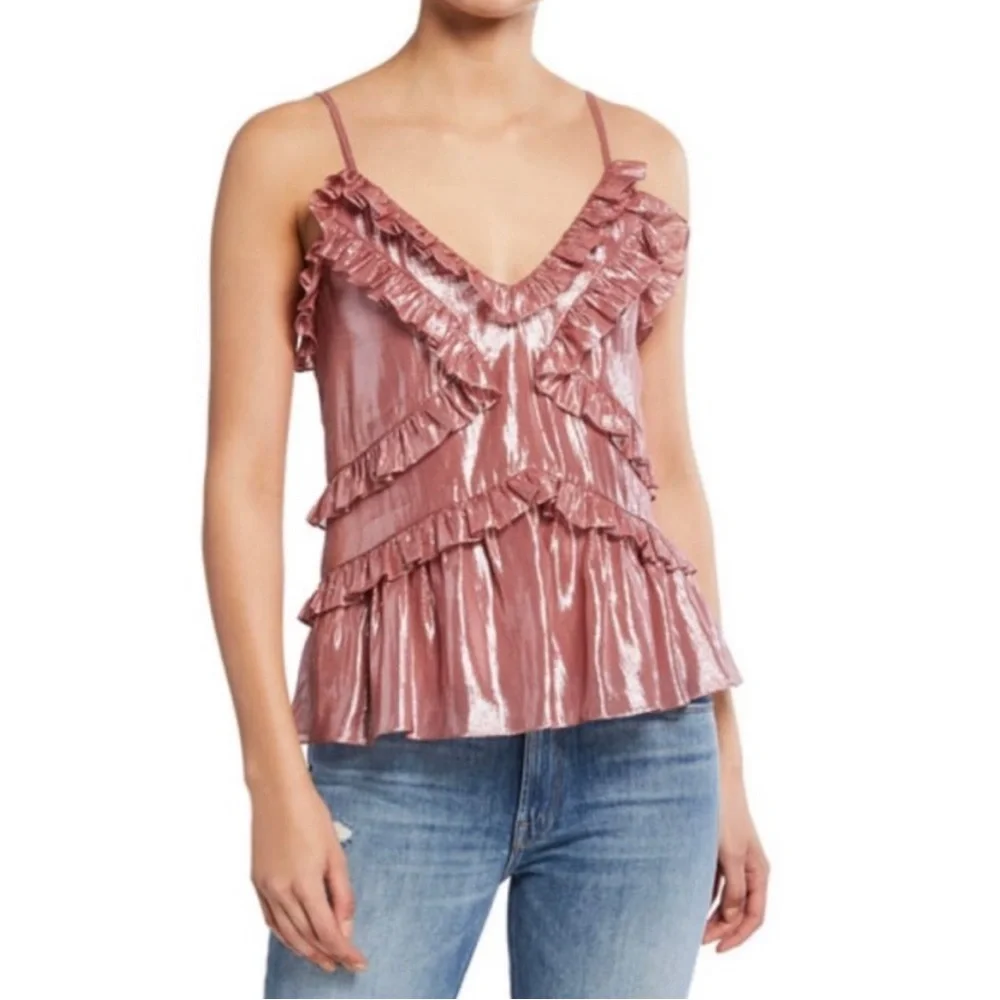 Rebecca Taylor Metallic Pink Ruffled Camisole - Picture 1 of 11